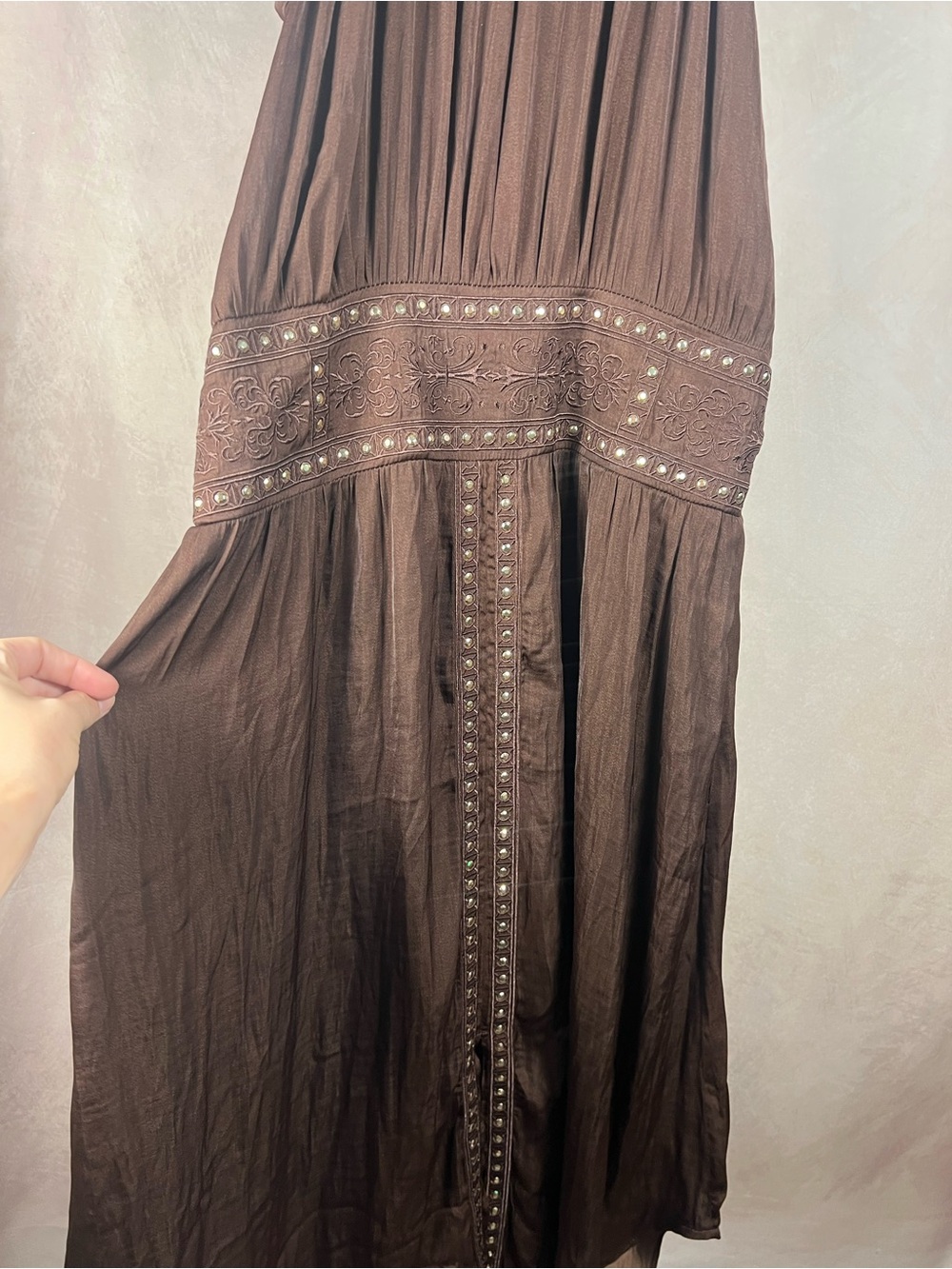 Cato Brown Embellished Halter Maxi Dress Size Large Boho Y2K
